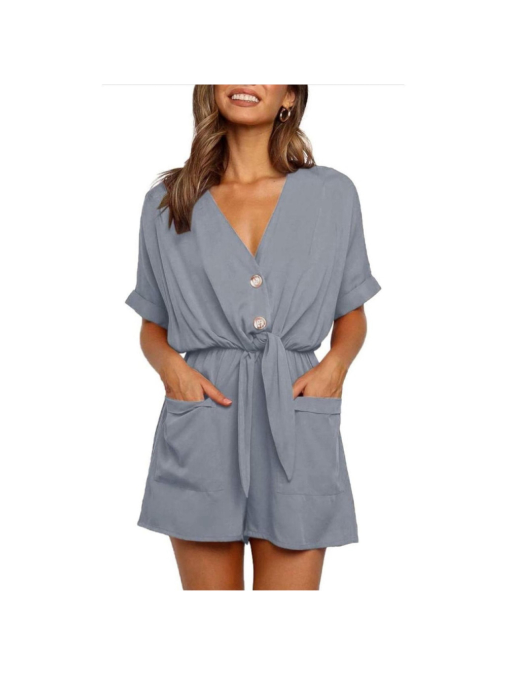 NEW Blue Romper Knot Tie Loose Jumpsuit Pockets XL